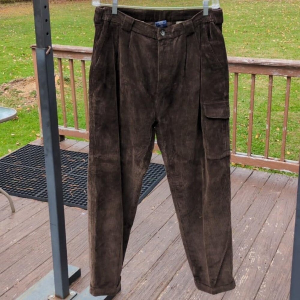Ex Officio Mens Brown Corduroys Size L Pleated Front Preppy Cargo Pocket Classic